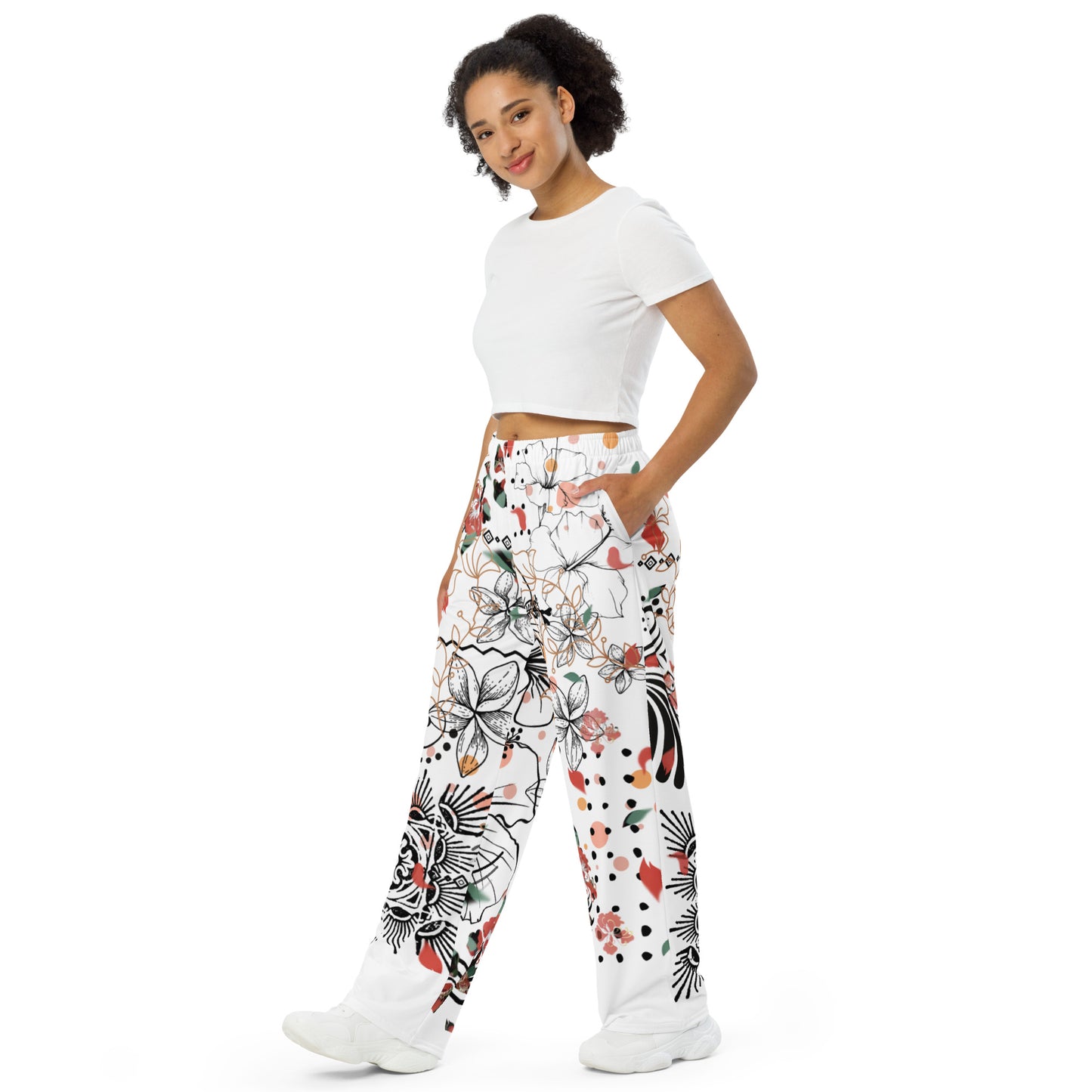 Bestest X Affirmations  Flowers All-over print unisex wide-leg pants