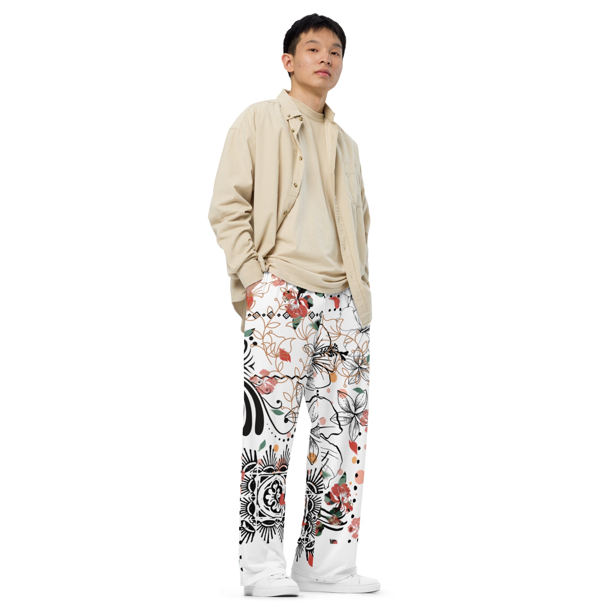 Bestest X Affirmations  Flowers All-over print unisex wide-leg pants